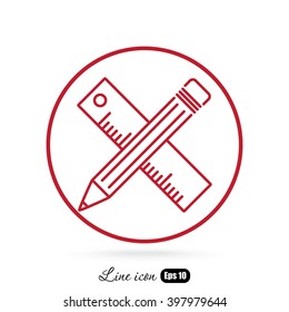 Line icon- Pencil and ruler