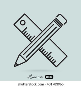 Line icon- Pencil and ruler