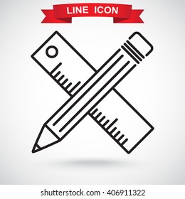 Line icon- Pencil and ruler
