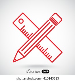 Line icon- Pencil and ruler