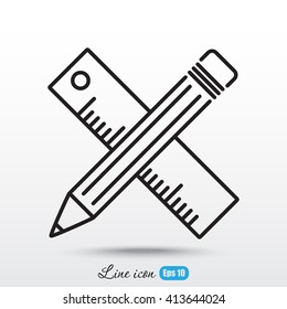 Line icon- Pencil and ruler