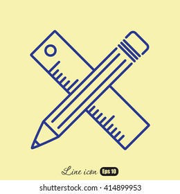 Line icon- Pencil and ruler
