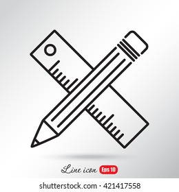 Line icon- Pencil and ruler
