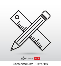 Line icon- Pencil and ruler