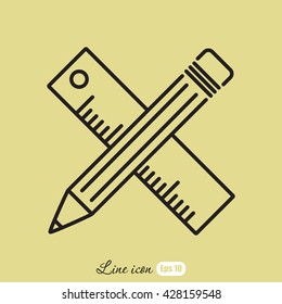 Line icon- Pencil and ruler