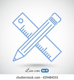 Line icon- Pencil and ruler