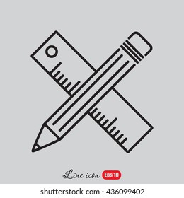 Line icon- Pencil and ruler