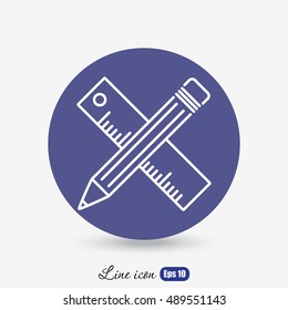 Line icon- Pencil and ruler