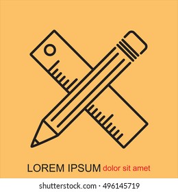 Line icon- Pencil and ruler