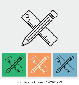 Line icon- Pencil and ruler