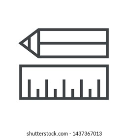 Line icon pencil and ruler. Simple vector illustration with ability to change.