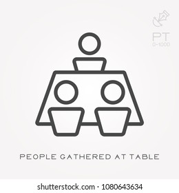 Line icon people gathered at table