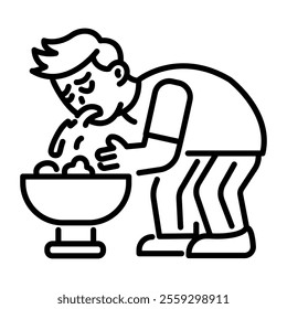 A line icon of a person doing vomiting 
