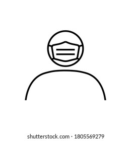 Line icon of person in medical mask. Man in protective surgical mask or respirator. Vector Illustration