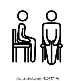 Line Icon Of Person Sitting In A Chair Sideways And Front On