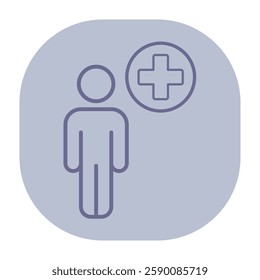 Line icon of person standing next to medical cross. Health care and medical assistance concept