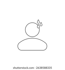 Line icon of a person under stress with sweat drops, drawn on a clean white background, ideal for concepts related to anxiety, pressure, or mental overload