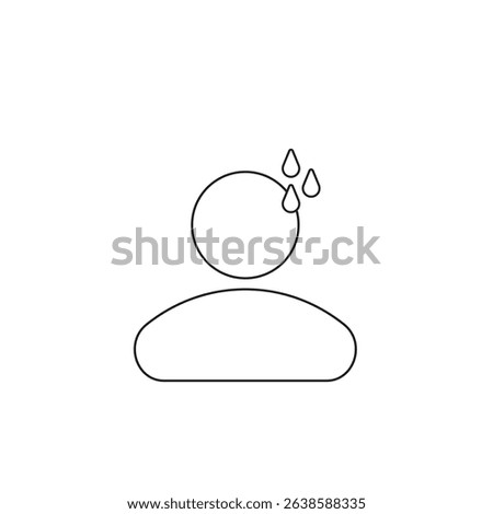 Line icon of a person under stress with sweat drops, drawn on a clean white background, ideal for concepts related to anxiety, pressure, or mental overload