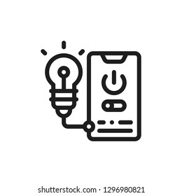 Line icon phone control. Concept of electricity management. Isolated outline drawing. IOT. Line illustration. Sign for web or mobile app. UI/UX user interface. Vector clipart. Editable stroke.