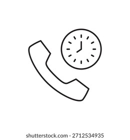 Zeilensymbol eines Telefonhörers mit einer Uhr, das die Wartezeit oder den Anrufverlauf darstellt.