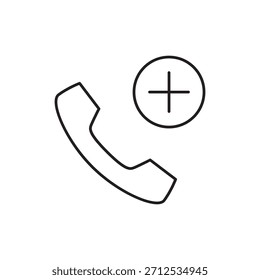 Icono de línea de un teléfono con un signo más, que representa la adición de un nuevo contacto.