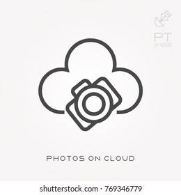 Line icon photos on cloud