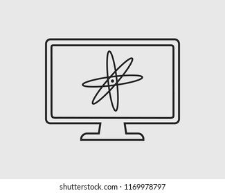 Line icon of Physics. Atom on computer Screen.