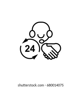 Line icon picture. Help desk symbols. Headphone person, 24 hour support, handshake. Editable stroke. Vector illustration.