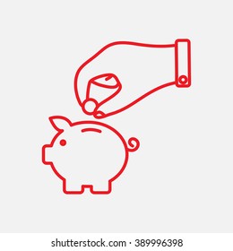 Line icon- piggy bank and hand