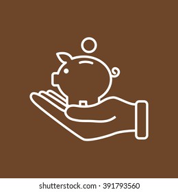 Line icon- piggy bank and hand