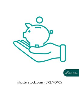 Line icon- piggy bank and hand