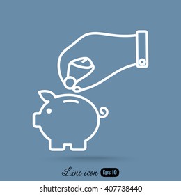 Line icon- piggy bank and hand