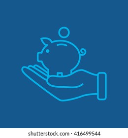 Line icon- piggy bank and hand