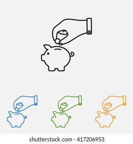 Line icon- piggy bank and hand