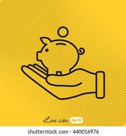 Line icon- piggy bank and hand