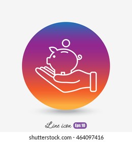 Line icon- piggy bank and hand
