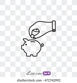Line icon- piggy bank and hand