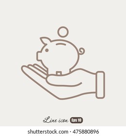 Line icon- piggy bank and hand