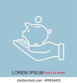 Line icon- piggy bank and hand