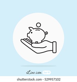 Line icon- piggy bank and hand