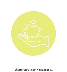 Line icon- piggy bank and hand