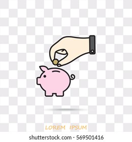 Line icon- piggy bank and hand