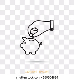Line icon- piggy bank and hand
