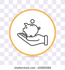 Line icon- piggy bank and hand