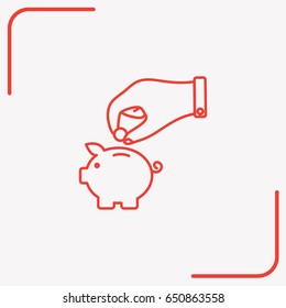 Line icon- piggy bank and hand