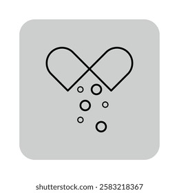 Line icon of pill spilling smaller bubbles, symbolizing health, wellness, and medical care. Healthcare-related concepts or applications