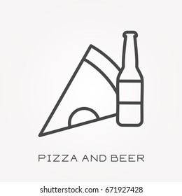 Line icon pizza and beer