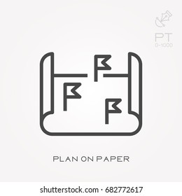 Line icon plan on paper