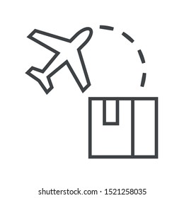 Line icon plane flies for parcel. Simple vector illustration with ability to change.
