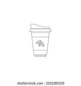 Line icon Plastic Coffee Cup  Outline drawing Hot Coffee in Plastic Cup hand drawing drink concept plastic Cup With Lid For Coffee Shop,  ouline icon Take away coffee container Linear illustration
